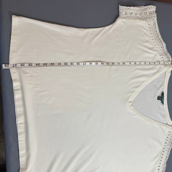 LAUREN RALPH LAUREN Top XXL V-Neck Short Sleeve Eyelet Lace Trim Resort Casual - Picture 4 of 5